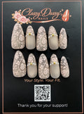 Frosted Rose Lace Almond Press-On Nails – Medium Length