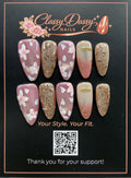 Pink Butterfly Gold Glitter Almond Press-On Nails – Medium Length