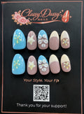 Blue Mauve Star Flower Oval Press-On Nails – Short Length