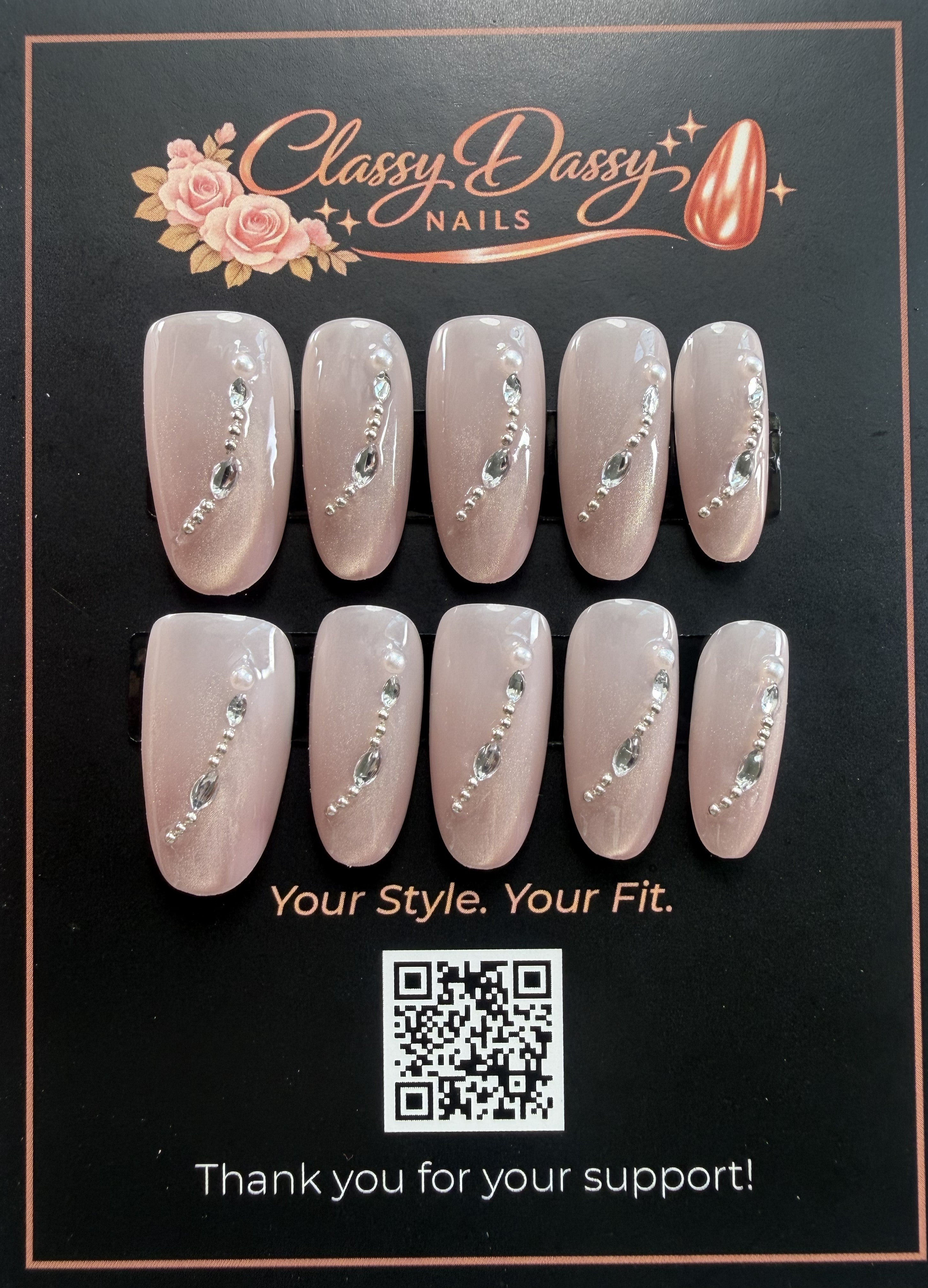 Rhinestone Swirl Oval Press-On Nails – Medium Length