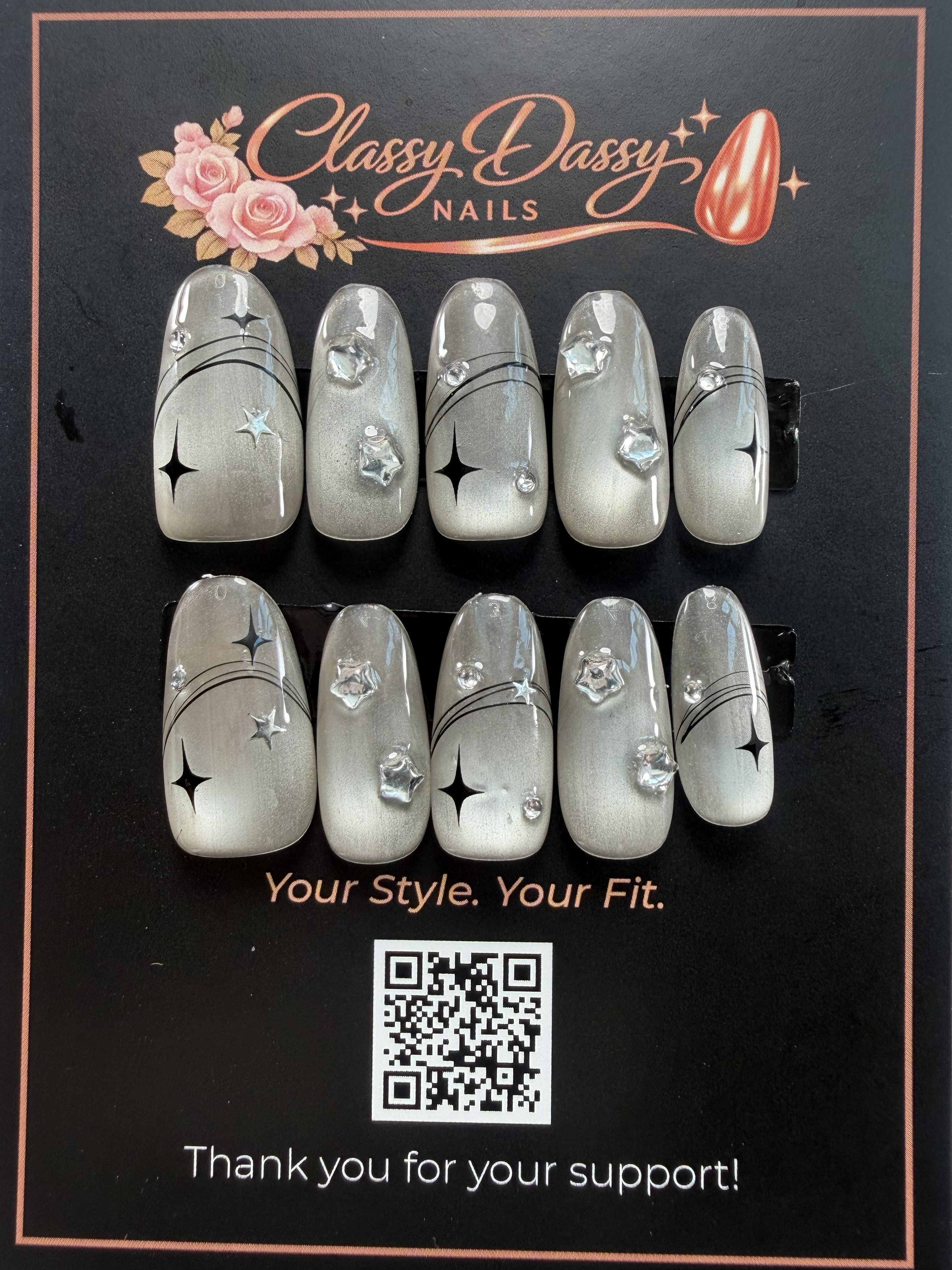 Galaxy Star Chrome Oval Press-On Nails – Medium Length