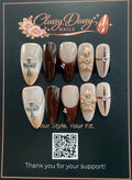 Chocolate Cross Floral Almond Press-On Nails – Medium Length