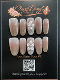 Gold Glitter Lily Oval Press-On Nails – Medium Length