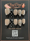 Black French Silver Cross Oval Press-On Nails – Medium Length