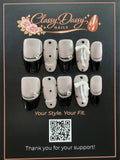 Black French Bow Polka Dot Oval Press-On Nails – Medium Length