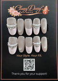 Pearl Rhinestone Border Oval Press-On Nails – Medium Length