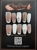 White Bow Polka Dot Oval Press-On Nails – Medium Length