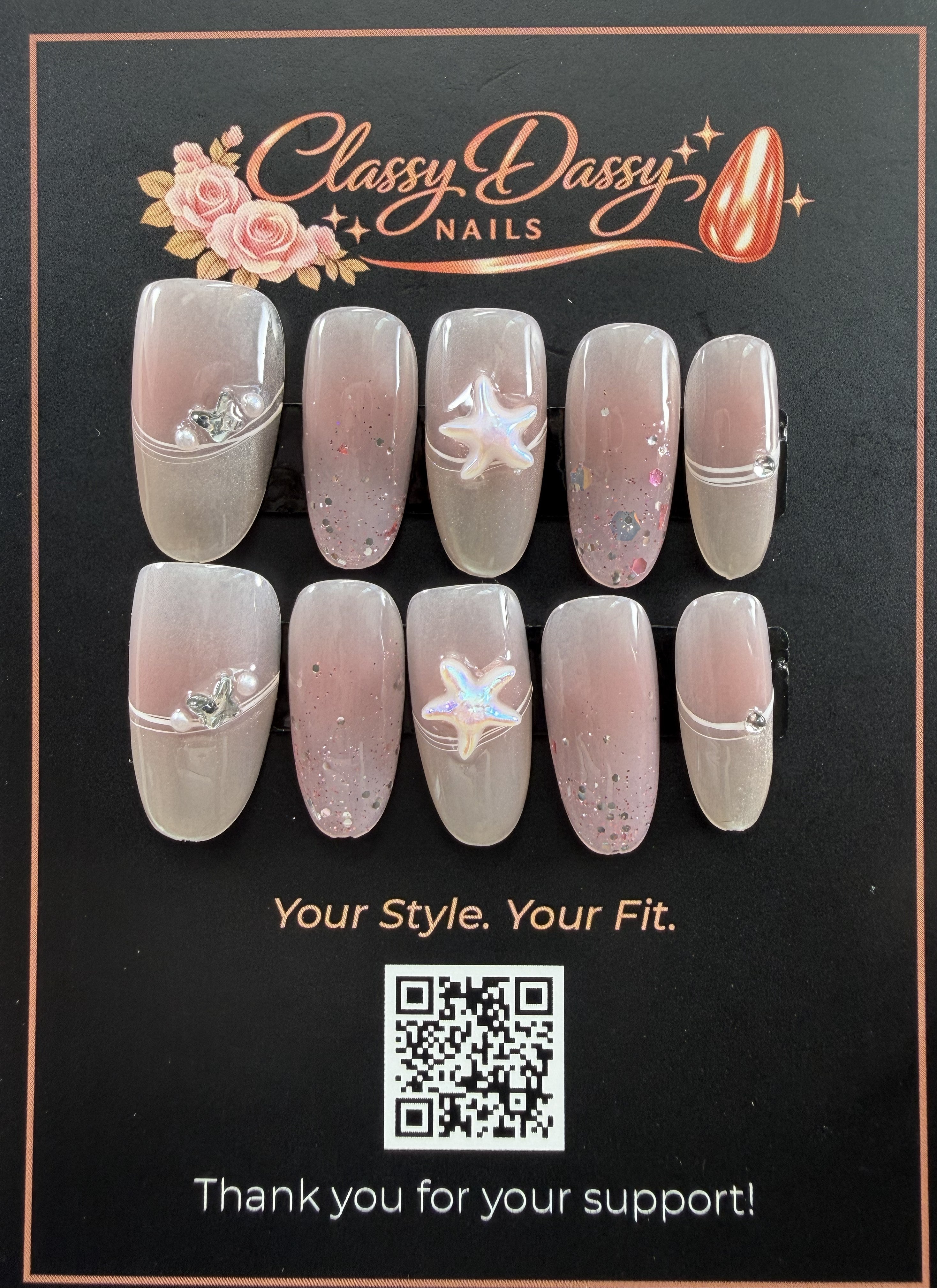 Starfish Shimmer Oval Press-On Nails – Medium Length
