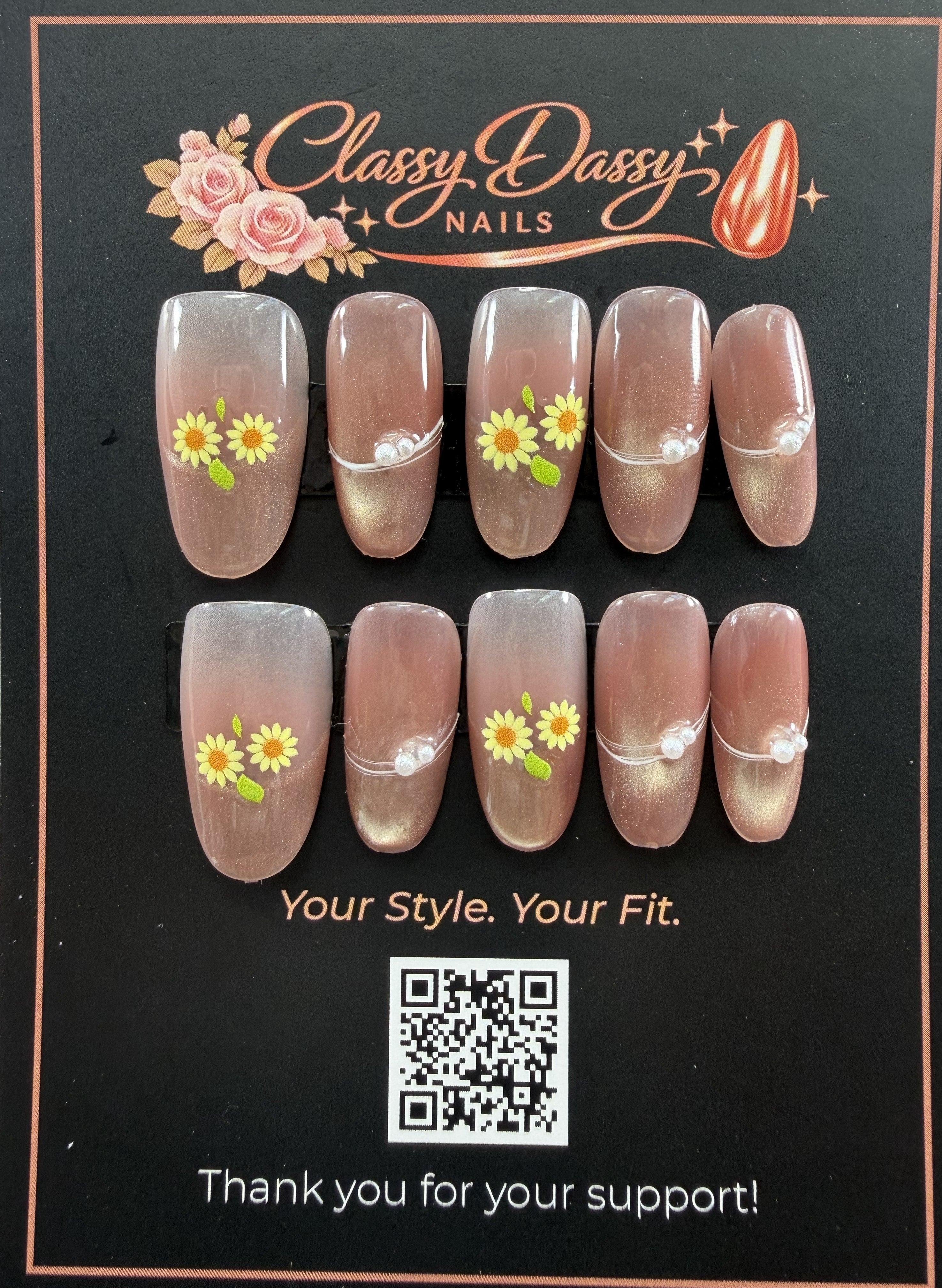 Sunflower Pearl Oval Press-On Nails – Medium Length