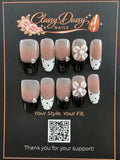 Black Ombre Polka Dot Floral Oval Press-On Nails – Medium Length