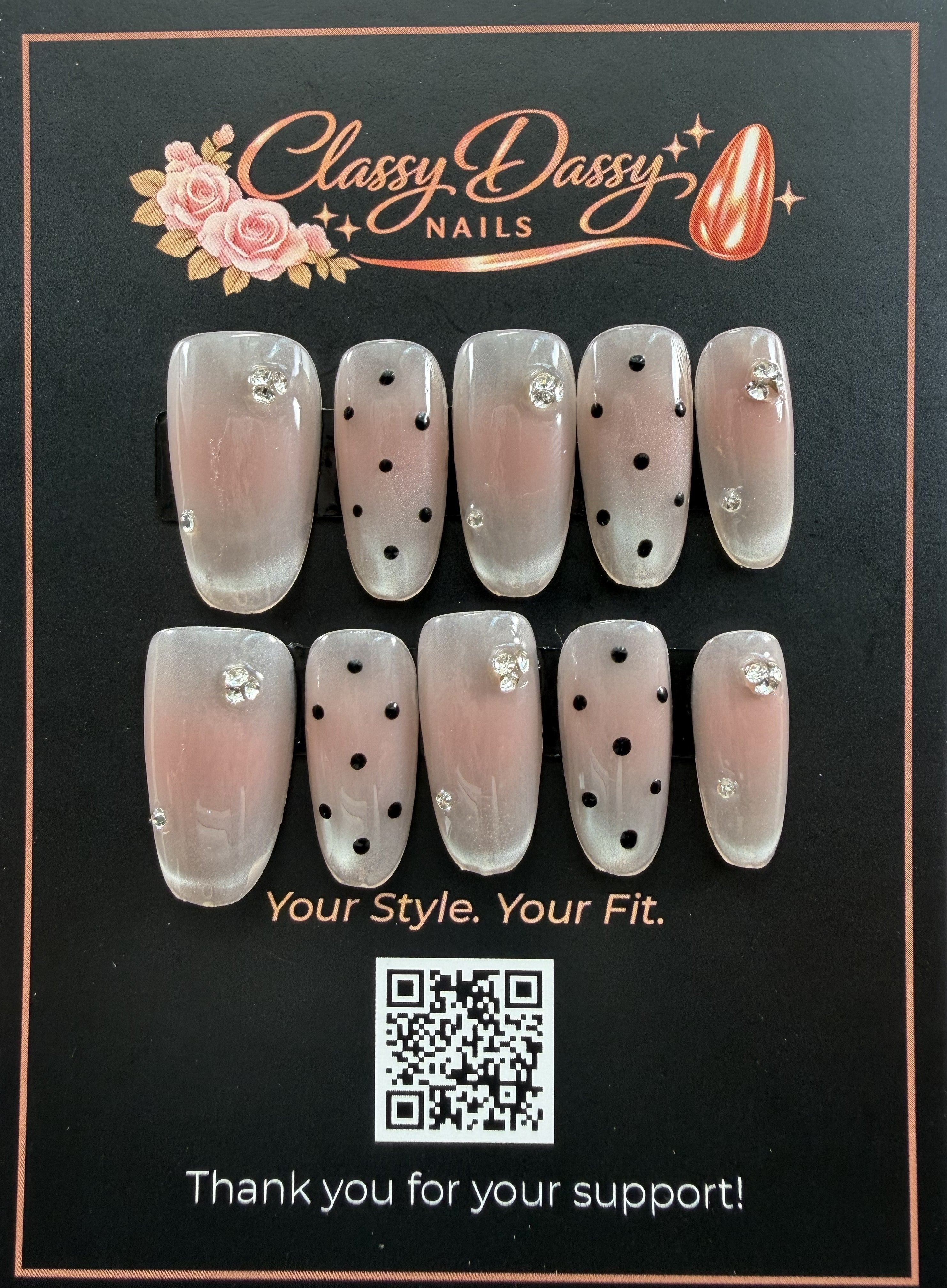 Polka Dot Aurora Oval Press-On Nails – Medium Length