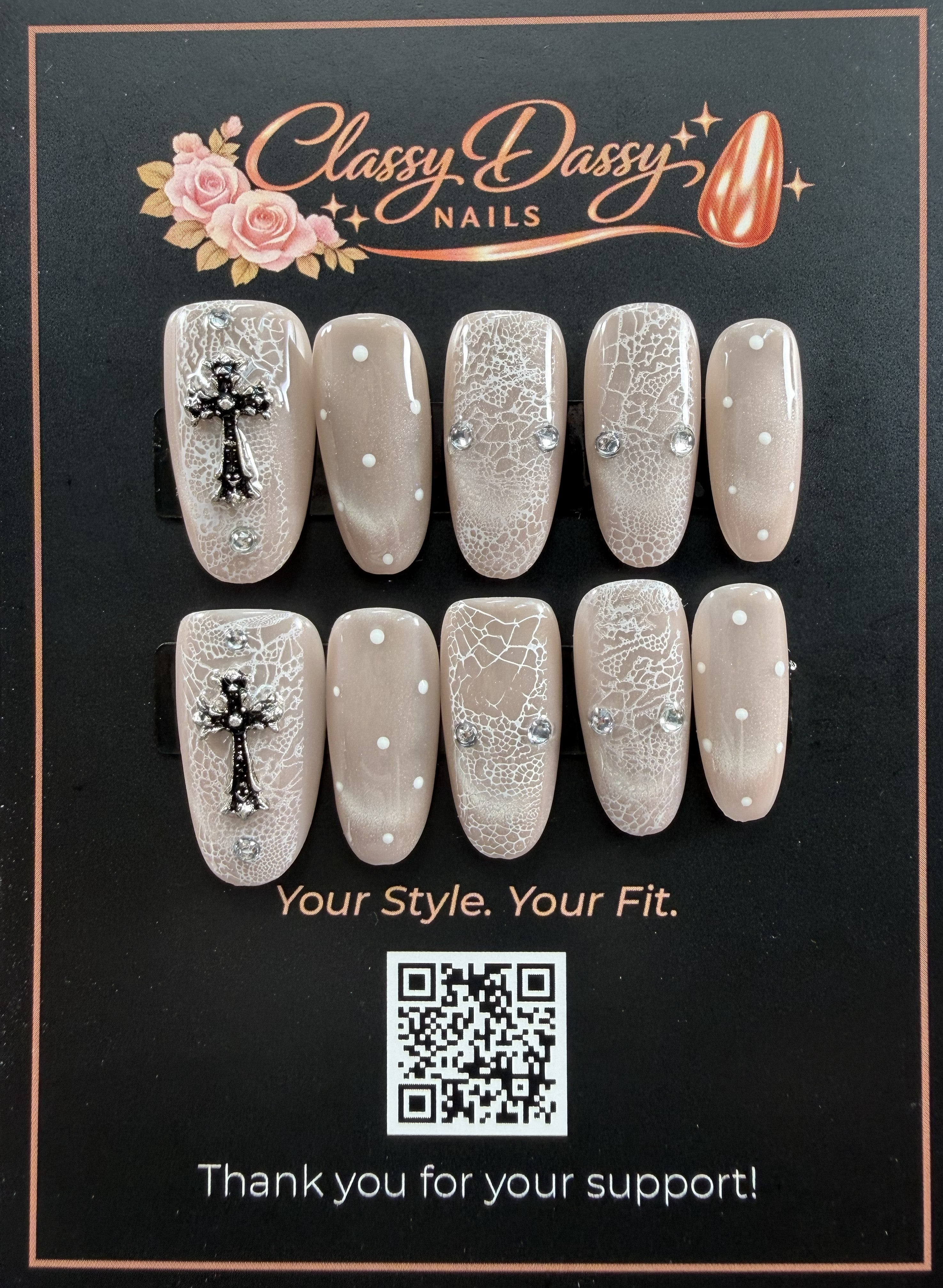 Silver Web Cross Oval Press-On Nails – Medium Length