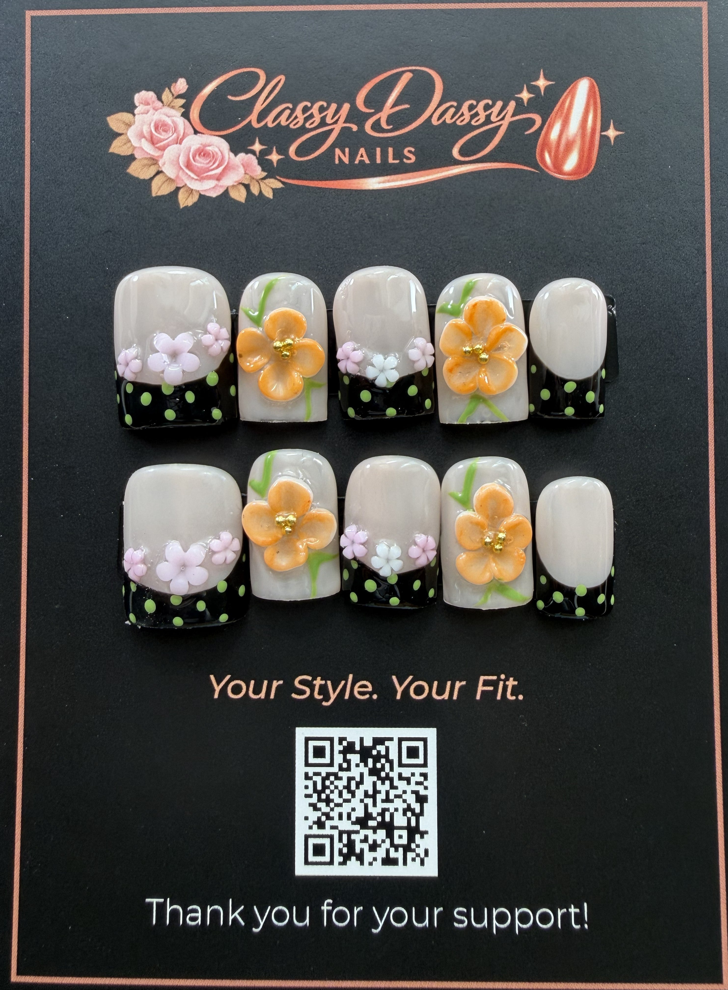 Polka Dot Garden Baby Duck Press-On Nails – Short Length