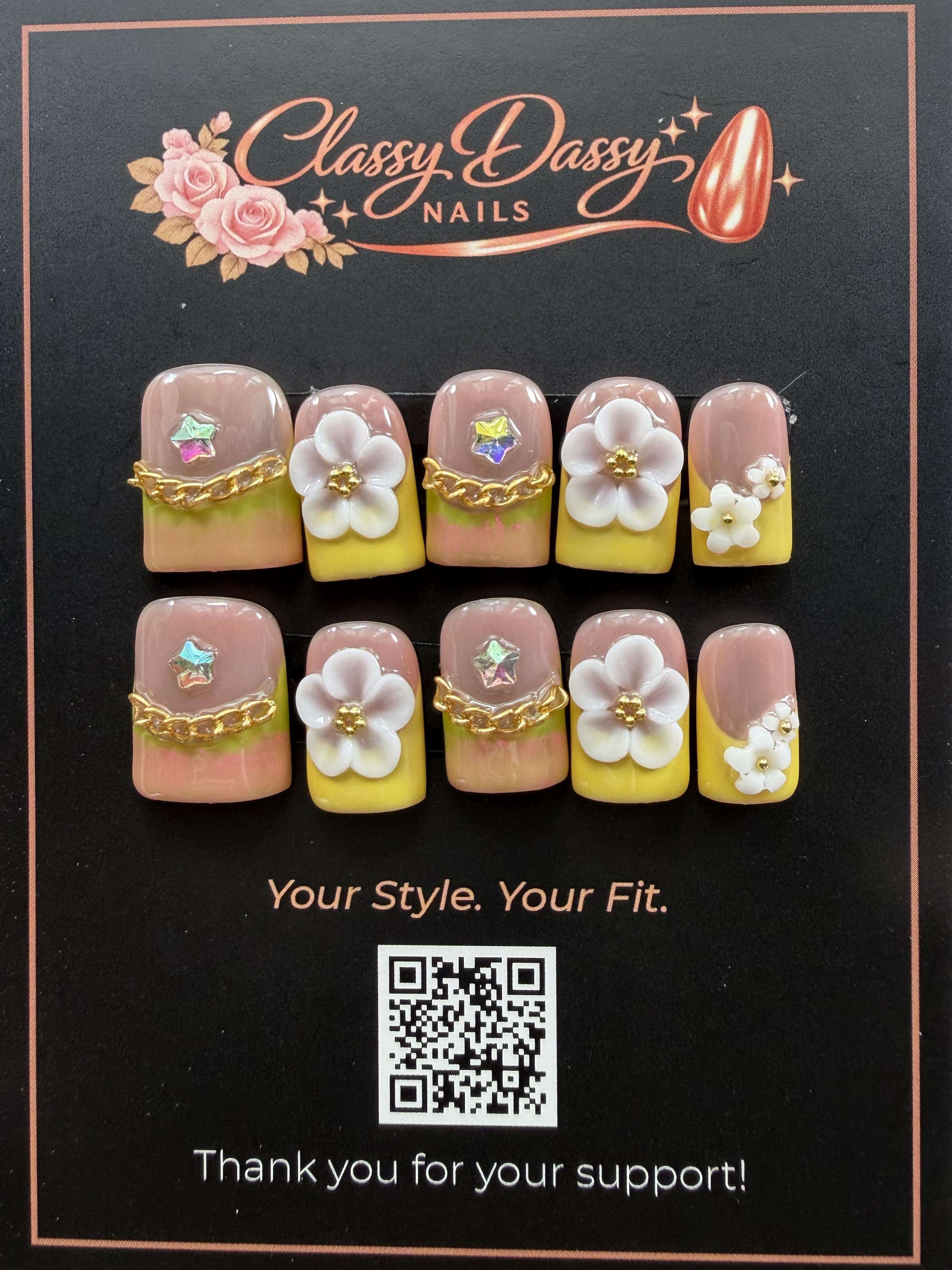 Golden Chain Daisy Baby Duck Press-On Nails – Short Length