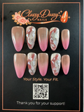 Pink Taupe Marble Shell Almond Press-On Nails – Medium Length