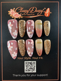 Rose Gold Glitter & Floral Petal Almond Press-On Nails – Medium Length