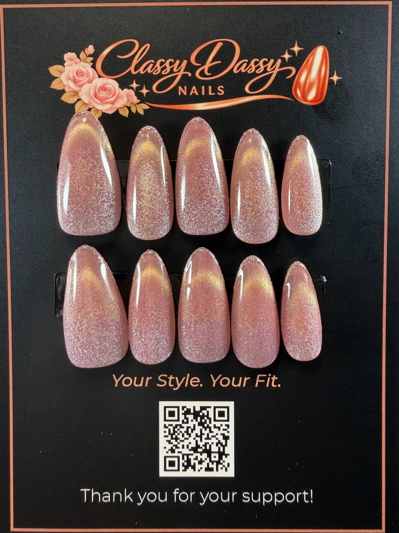 Rose Gold Full Glitter Almond Press-On Nails – Medium Length
